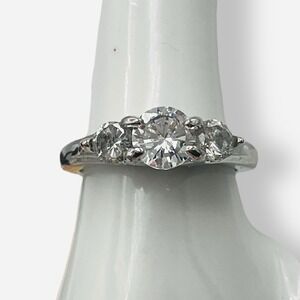 Engagement Ring Silver CZ Ring Size 5.5 3.3g Trilogy Three Stone